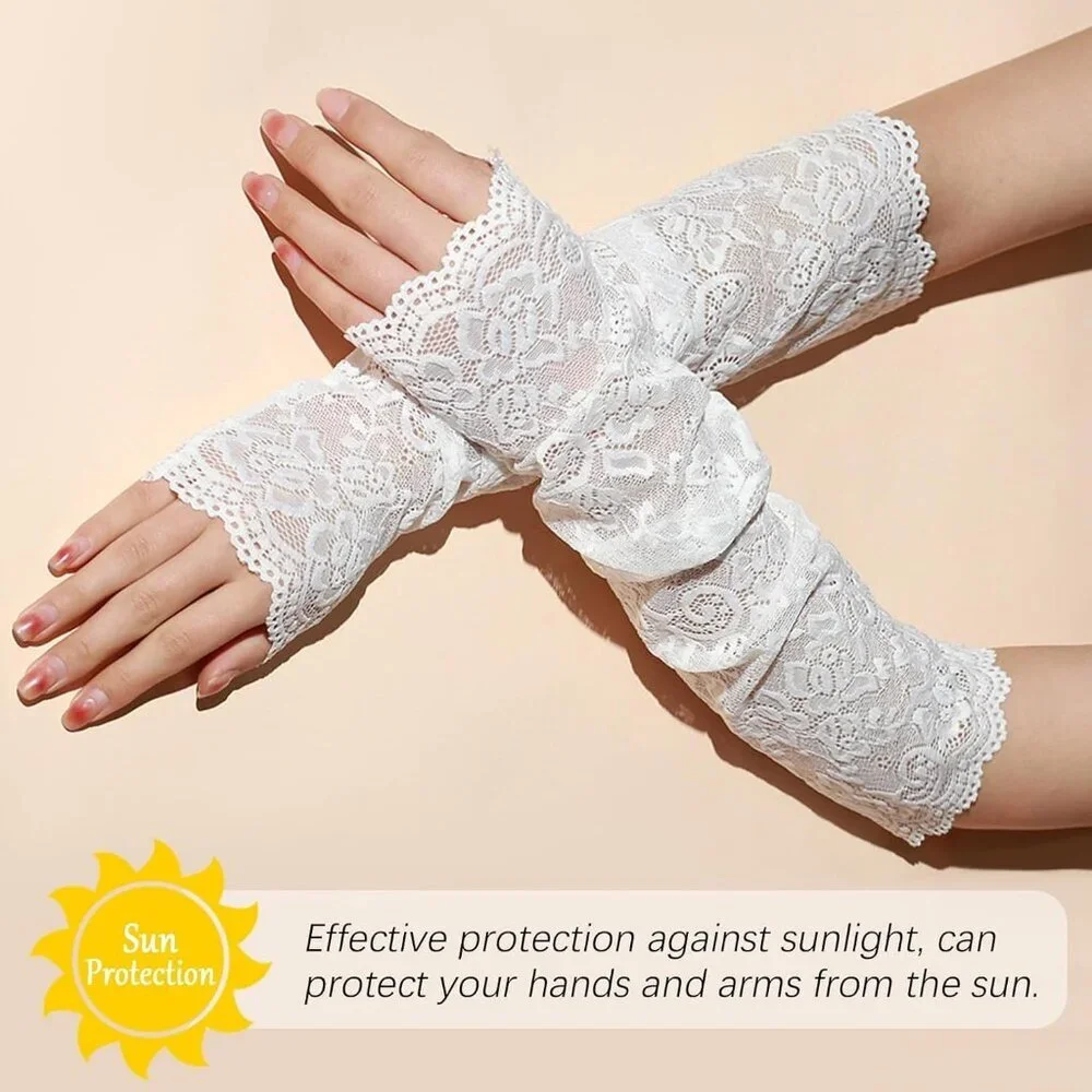 Women's 1 White Fingerless Lace Arm Sleeves Gloves Wedding Dress Party Prom